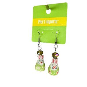 Pier 1 Imports Bunny Rabbit Easter Dangle Beaded Earrings NEW